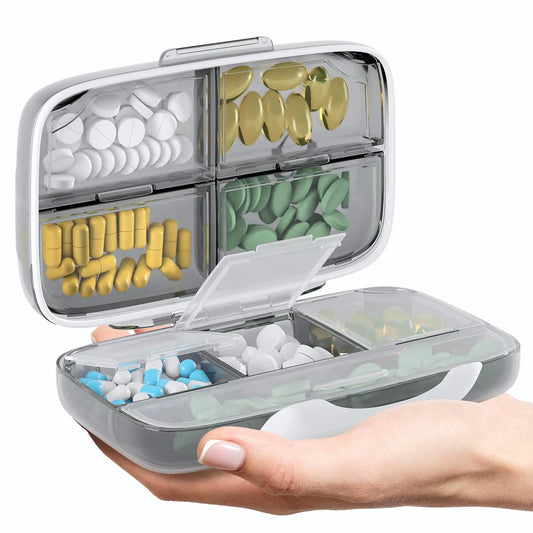 Travel Pill Organizer Airtight Medicine Case for Traveling Grey Plastic Holder